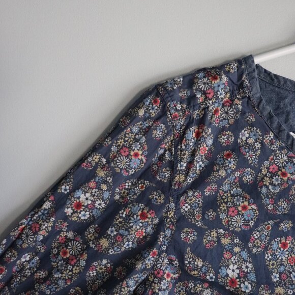 Aigle Womens Blue Sz S Buttoned Henley Short Sleeve Paisley Casual Tunic Top - Picture 3 of 14